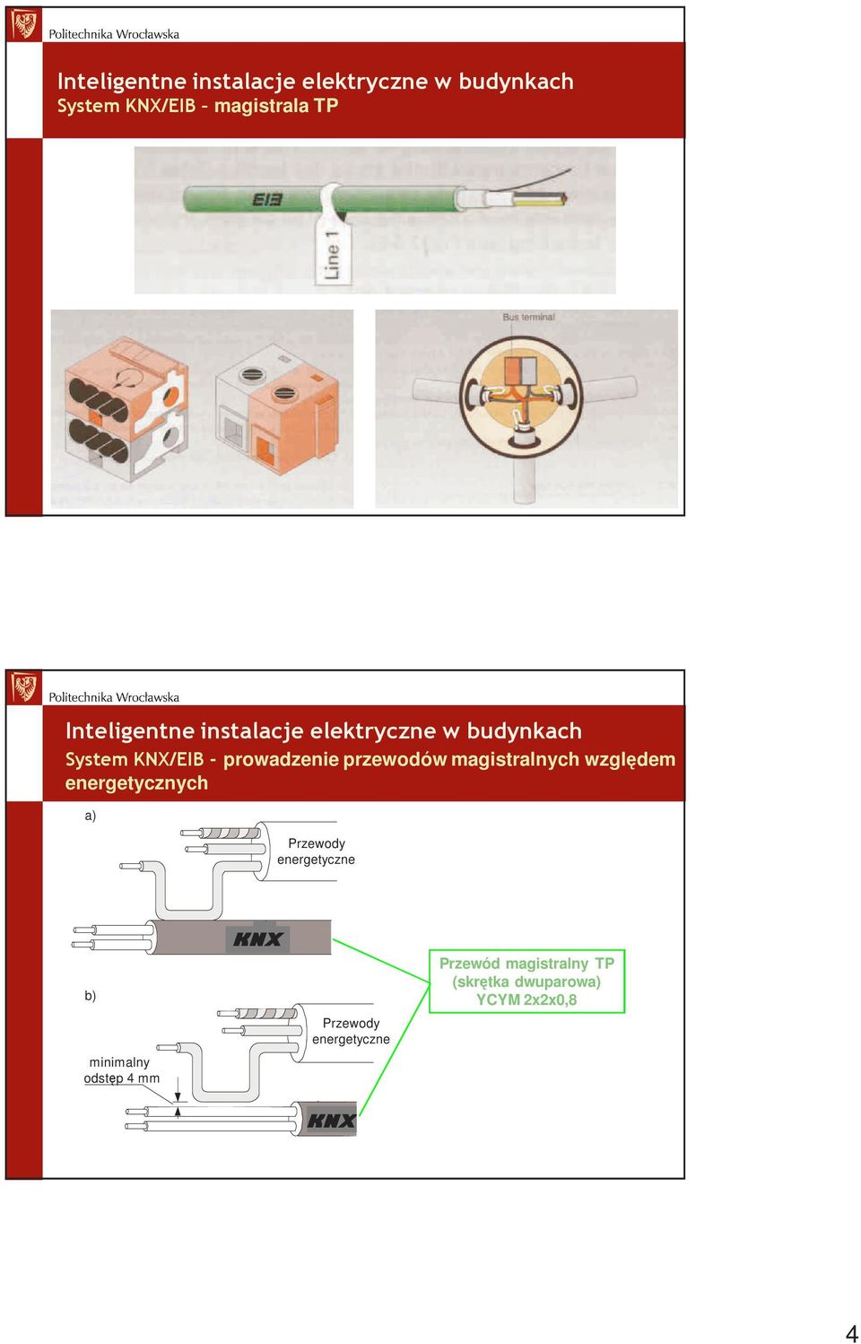 magistralny b) minimalny odstęp 4 mm KNX Przewody energetyczne Przewód