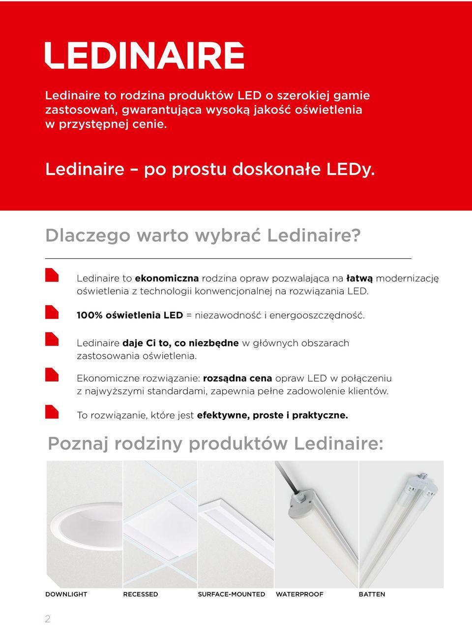 100% oświetlenia LED = niezawodność i energooszczędność. Ledinaire daje Ci to, co niezbędne w głównych obszarach zastosowania oświetlenia.