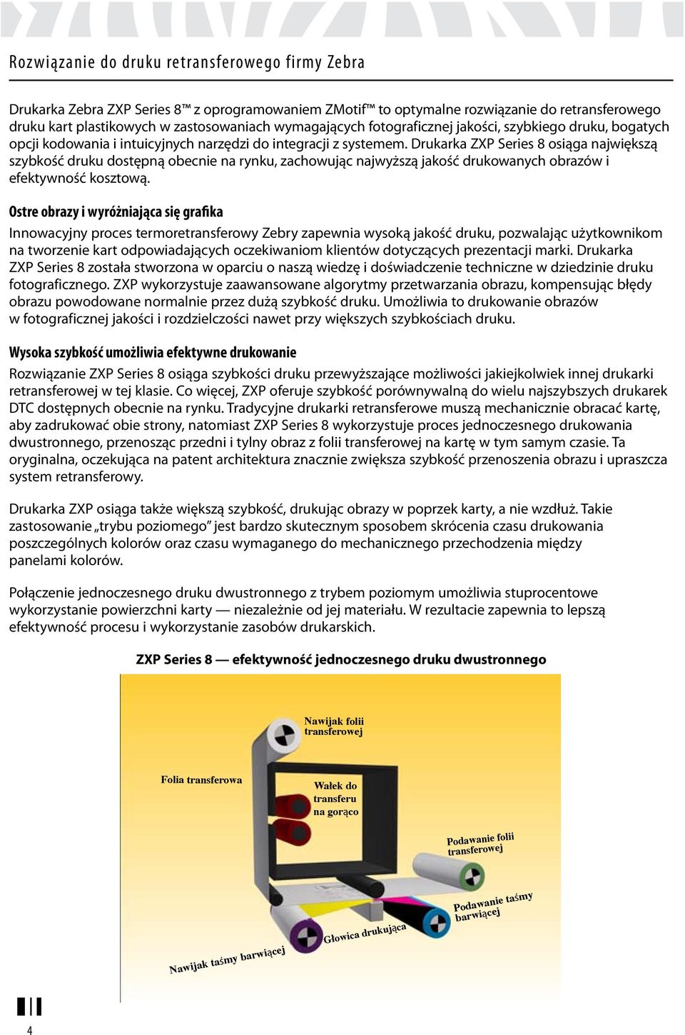 Drukarka ZXP Series 8 osiąga największą szybkość druku dostępną obecnie na rynku, zachowując najwyższą jakość drukowanych obrazów i efektywność kosztową.