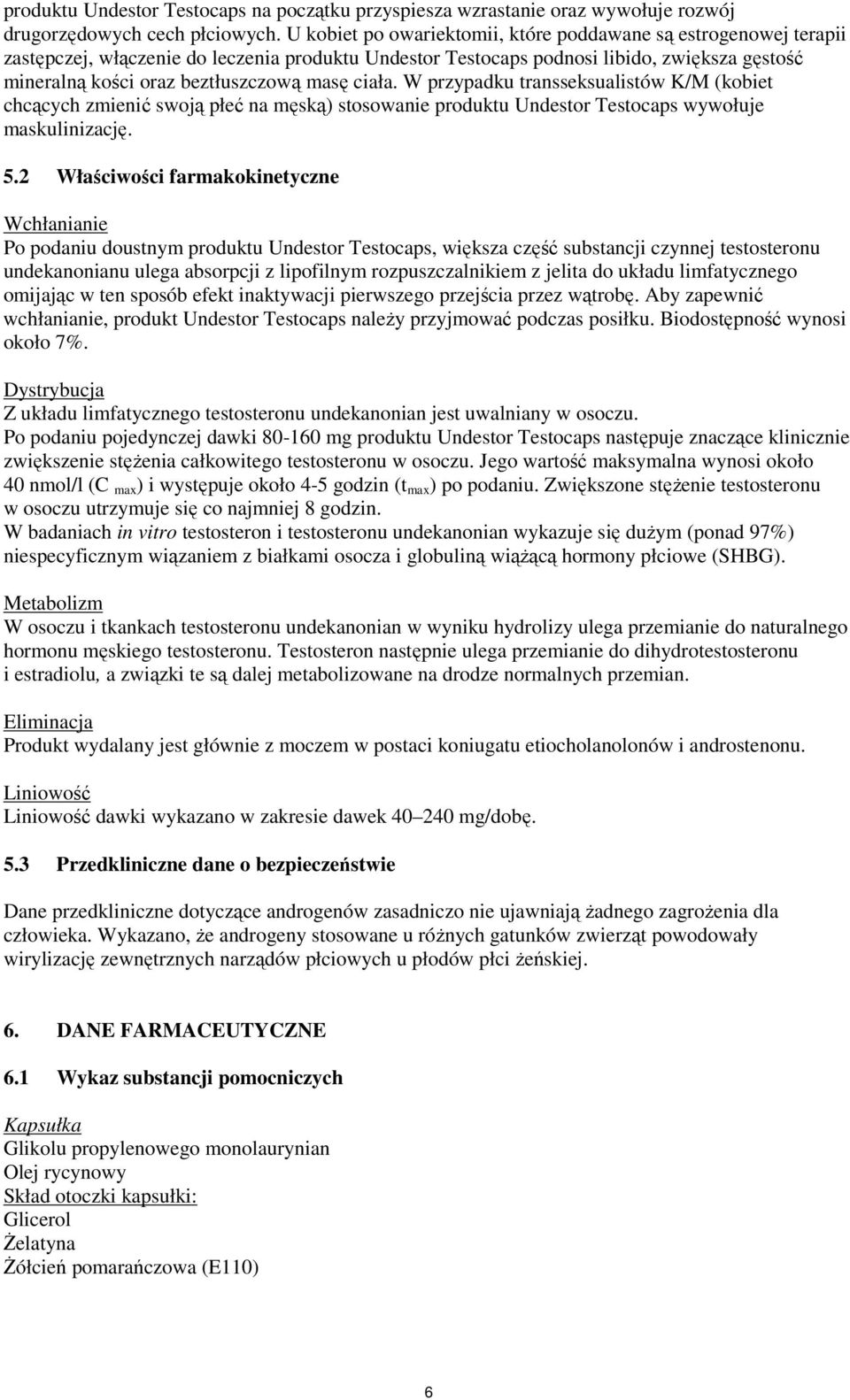 masę ciała. W przypadku transseksualistów K/M (kobiet chcących zmienić swoją płeć na męską) stosowanie produktu Undestor Testocaps wywołuje maskulinizację. 5.