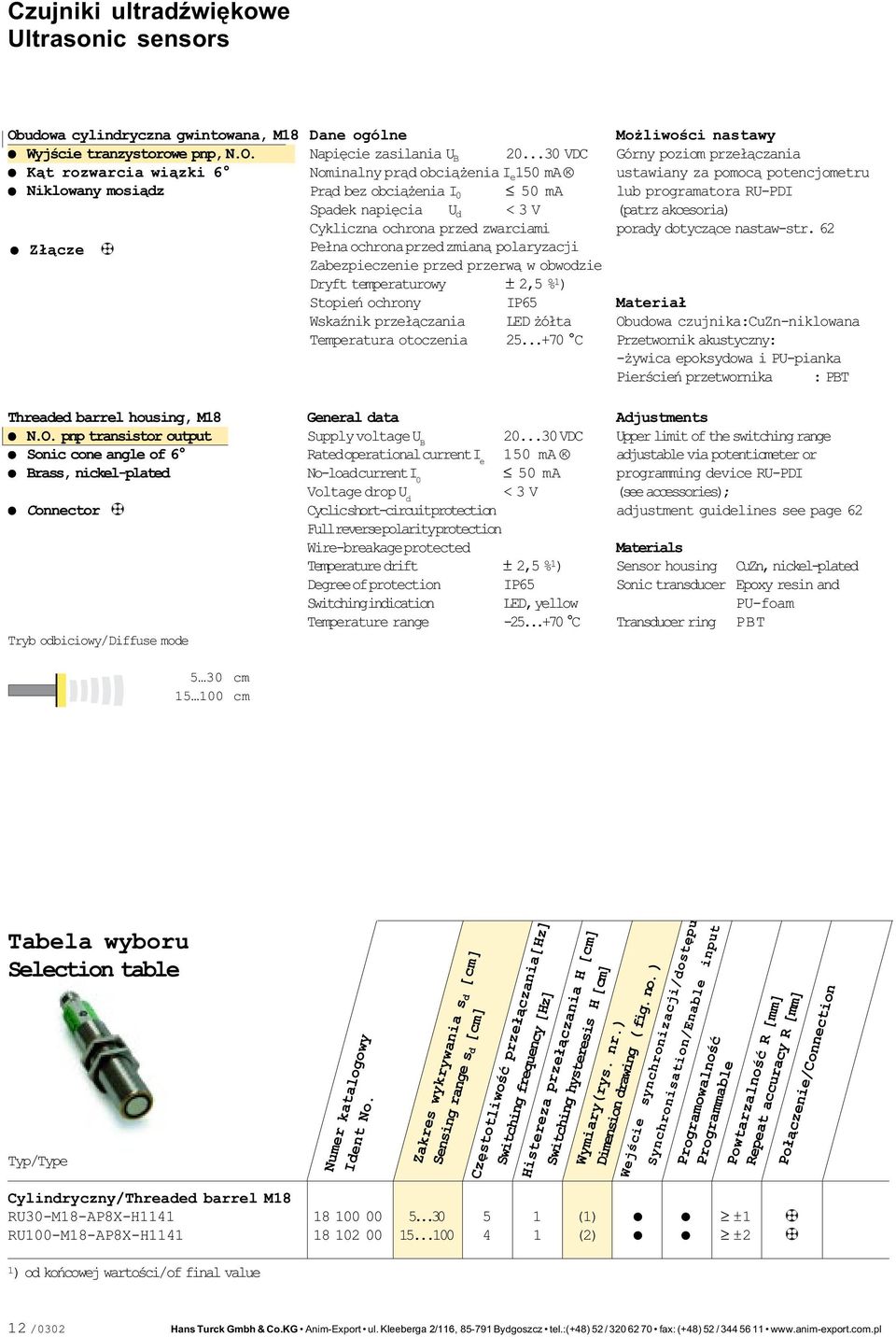 przerw¹ w obwodzie Dryft temperaturowy ± 2,5 % 1 ) Stopieñ ochrony IP65 WskaŸnik prze³¹czania LED ó³ta Temperatura otoczenia 25.
