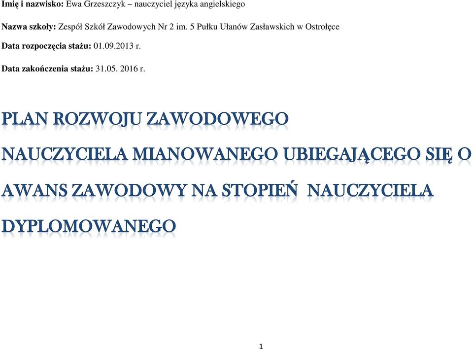 im. 5 Pułku Ułanów Zasławskich w Ostrołęce Data