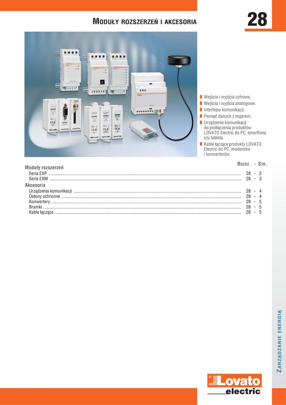 Kable łączące produkty LOVATO Electric do PC, modemó i konerteró. Moduły rozszerzeń ROZDZ. - STR. Seria EXP... - 2 Seria EXM.