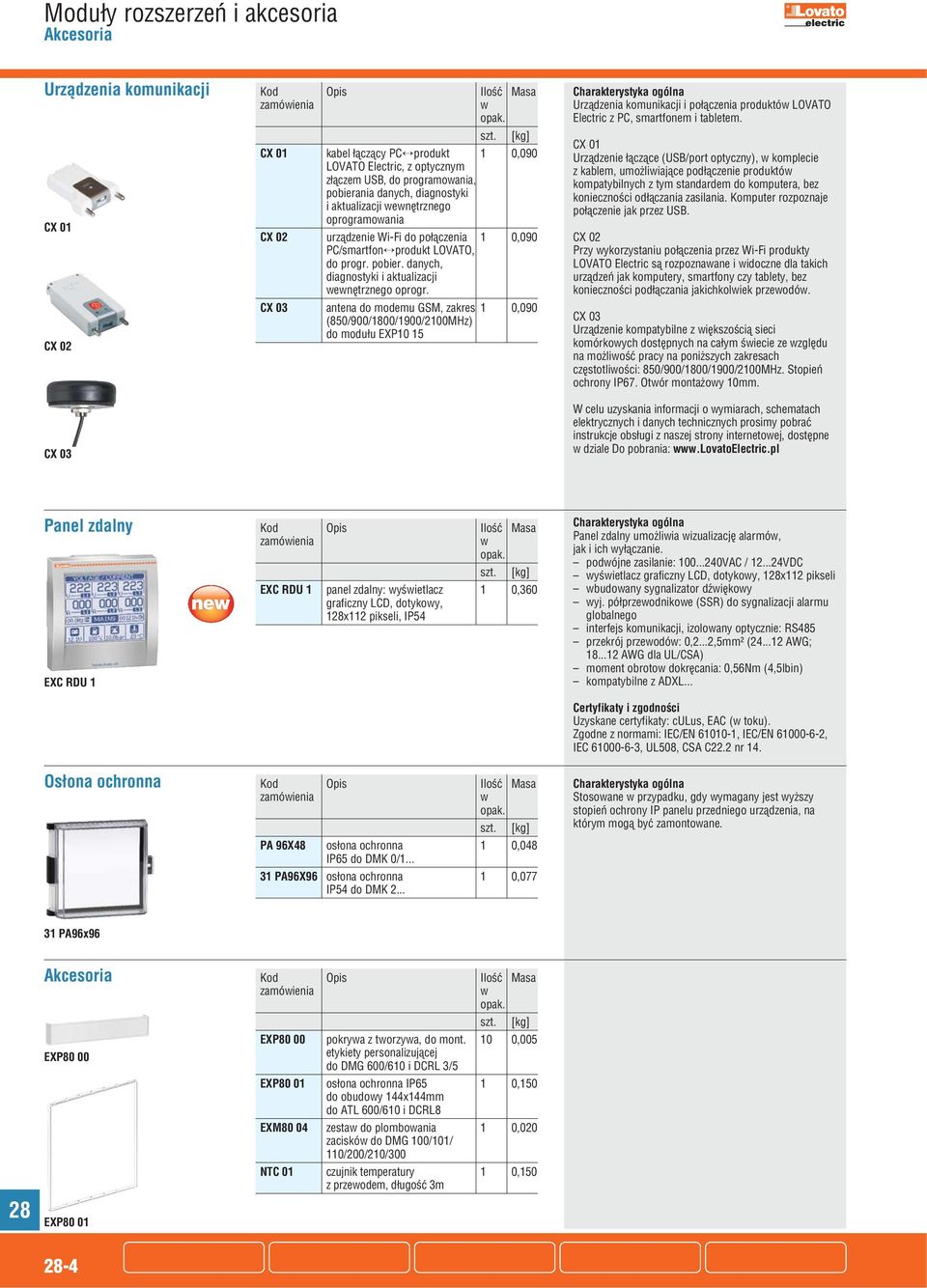 CX 03 antena do modemu GSM, zakres 1 0,090 (850/900/1800/1900/2100MHz) do modułu EXP10 15 Urządzenia komunikacji i połączenia produktó LOVATO Electric z PC, smartfonem i tabletem.