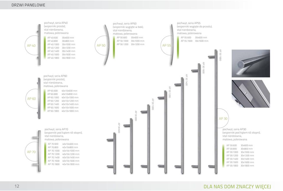 1200 30x600 mm 30x1000 mm 30x1200 mm AP 55 pochwyt, seria AP55 (wsporniki wygięte do przodu), stal nierdzewna, AP 55.600 AP 55.