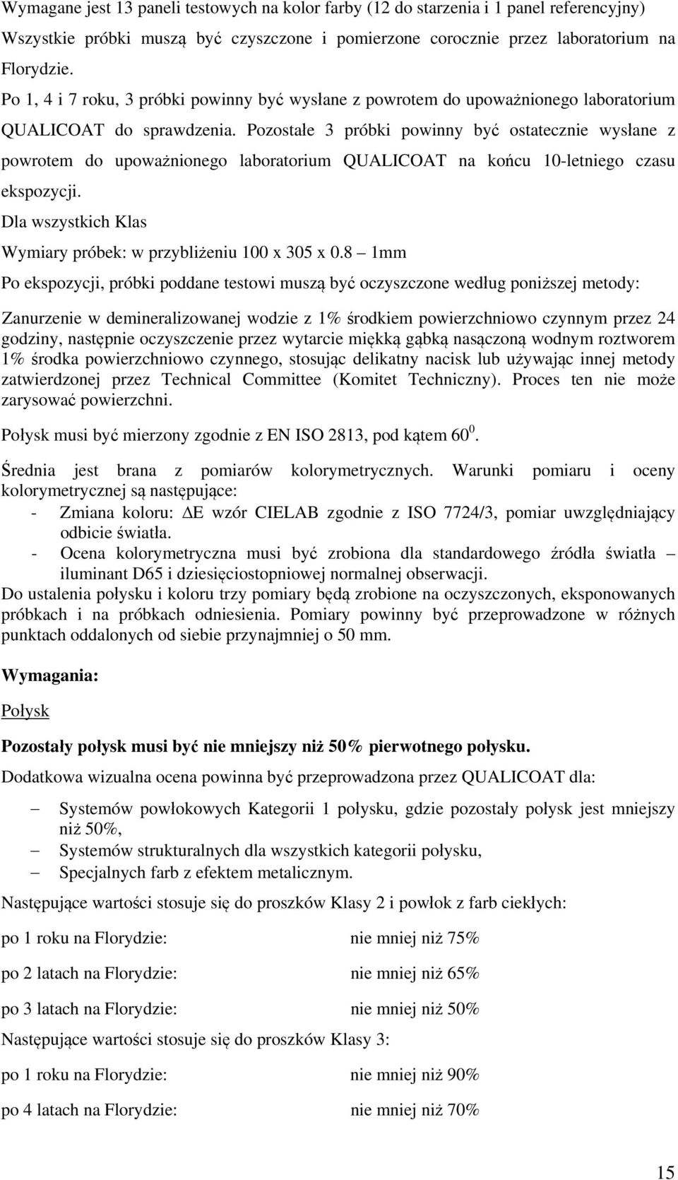 Pozostałe 3 próbki powinny być ostatecznie wysłane z powrotem do upoważnionego laboratorium QUALICOAT na końcu 10-letniego czasu ekspozycji.
