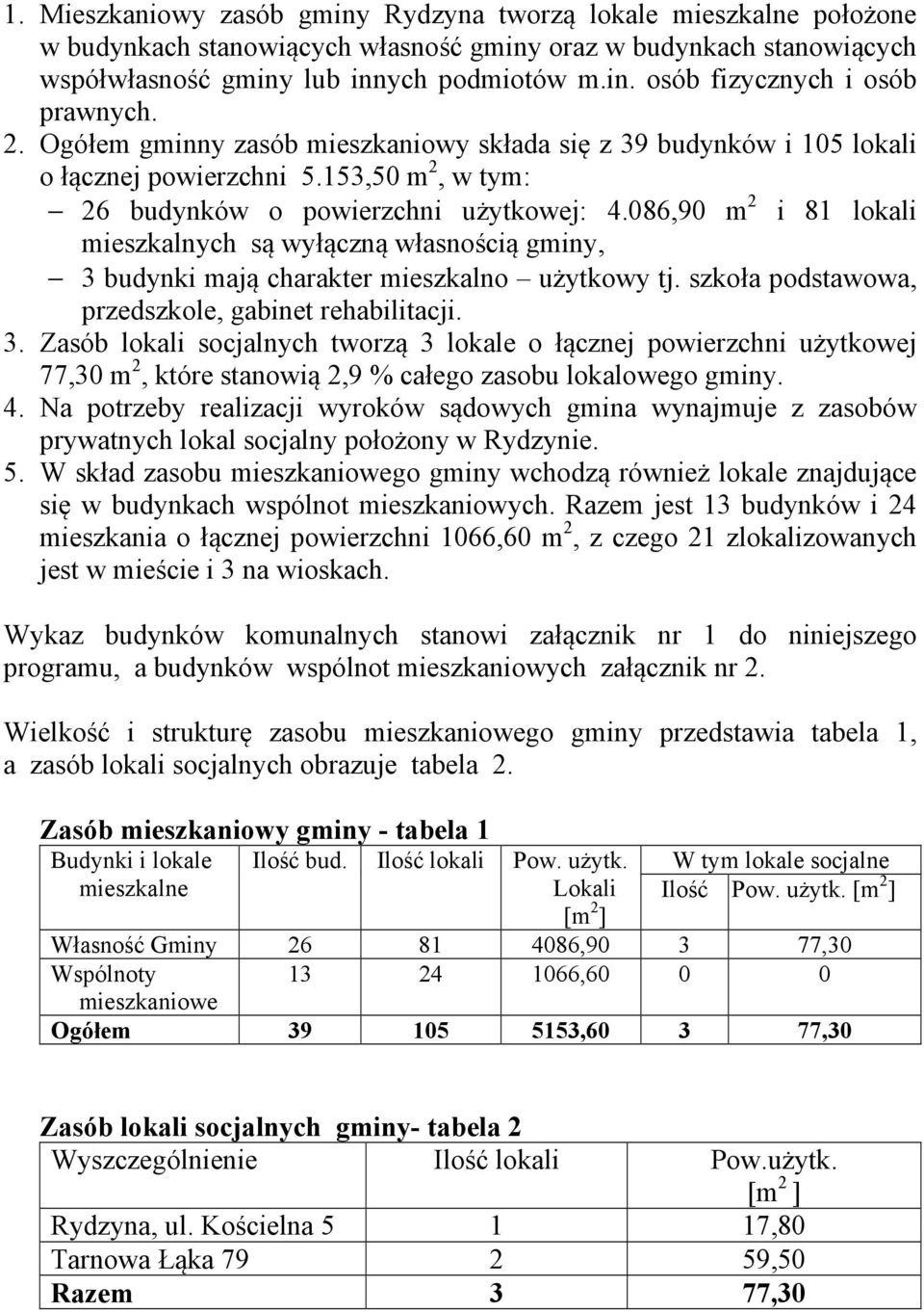 086,90 m 2 i 81 lokali mieszkalnych są wyłączną własnością gminy, 3 