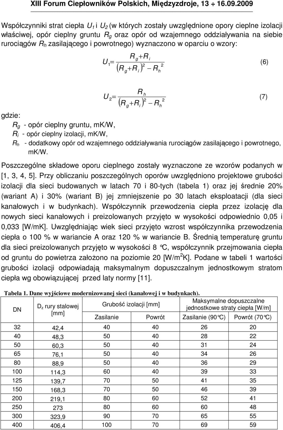 rurocąów zaslająceo powrotneo, mk/w. Poszczeólne składowe oporu ceplneo zostały wyznaczone ze wzorów podanych w [1, 3, 4, 5].
