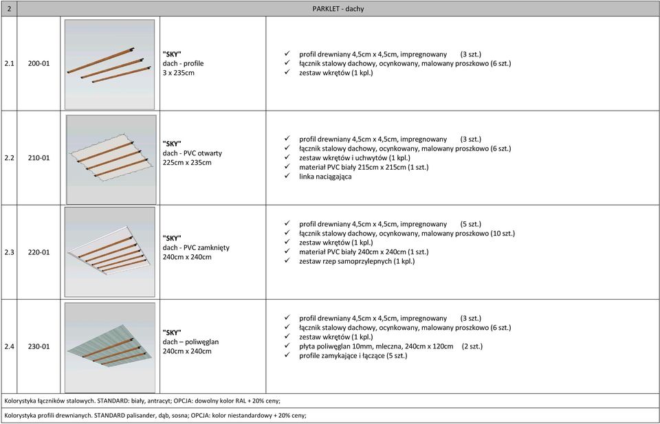 ) zestaw wkrętów i uchwytów (1 kpl.) materiał PVC biały 215cm x 215cm (1 szt.) linka naciągająca 2.