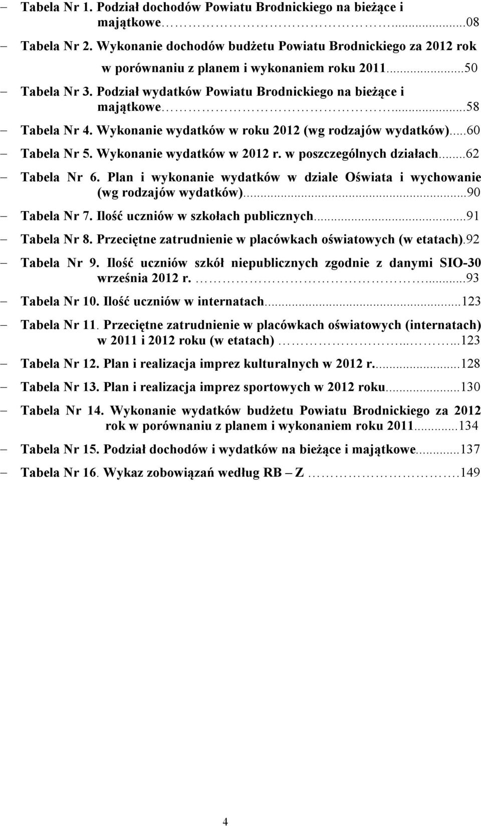 w poszczególnych działach...62 Tabela Nr 6. Plan i wykonanie wydatków w dziale Oświata i wychowanie (wg rodzajów wydatków)...90 Tabela Nr 7. Ilość uczniów w szkołach publicznych...91 Tabela Nr 8.