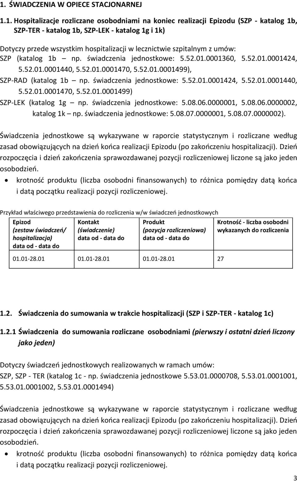 świadczenia jednostkowe: 5.52.01.0001424, 5.52.01.0001440, 5.52.01.0001470, 5.52.01.0001499) SZP-LEK (katalog 1g np. świadczenia jednostkowe: 5.08.06.0000001, 5.08.06.0000002, katalog 1k np.