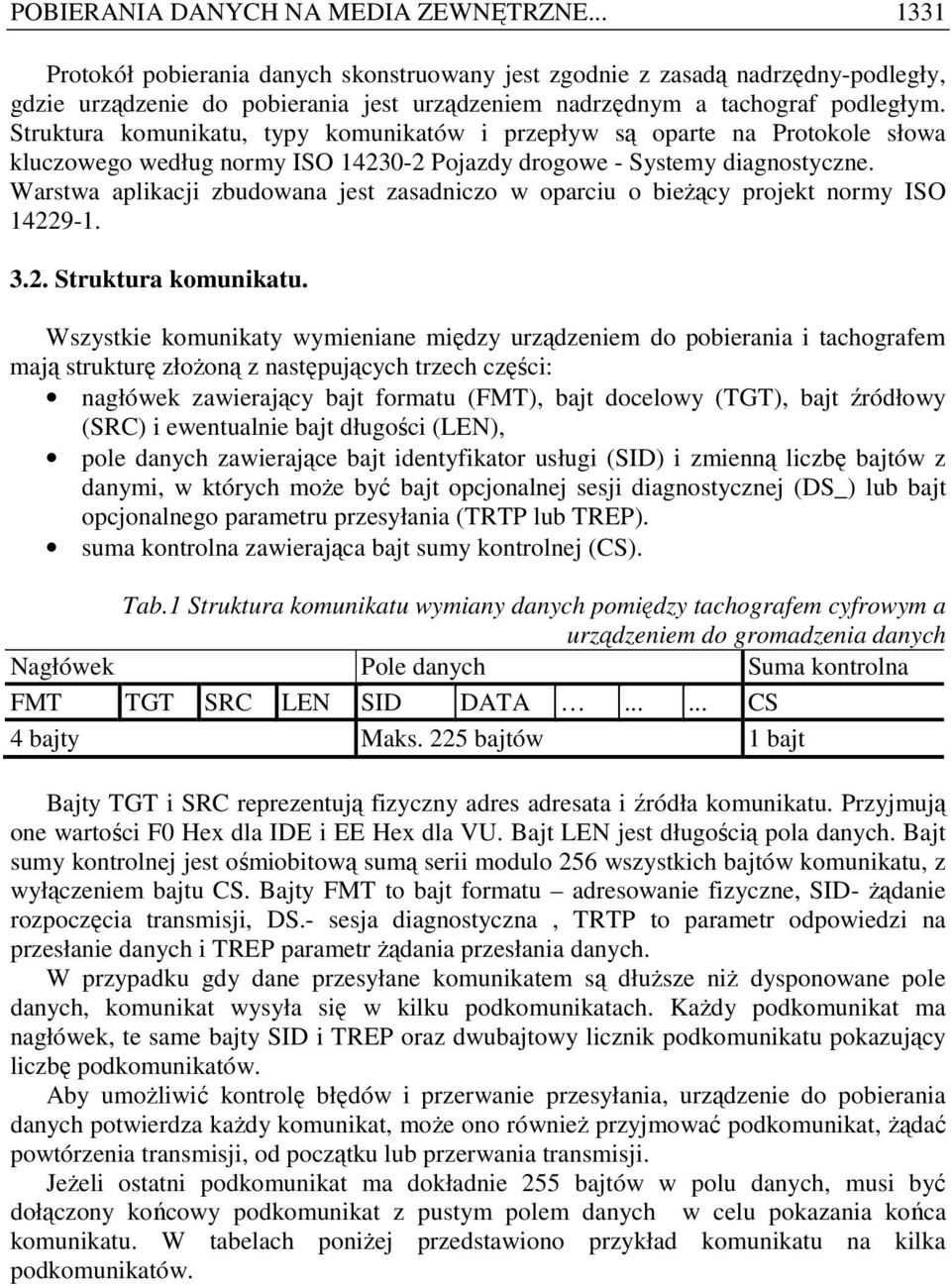 Struktura komunikatu, typy komunikatów i przepływ są oparte na Protokole słowa kluczowego według normy ISO 14230-2 Pojazdy drogowe - Systemy diagnostyczne.
