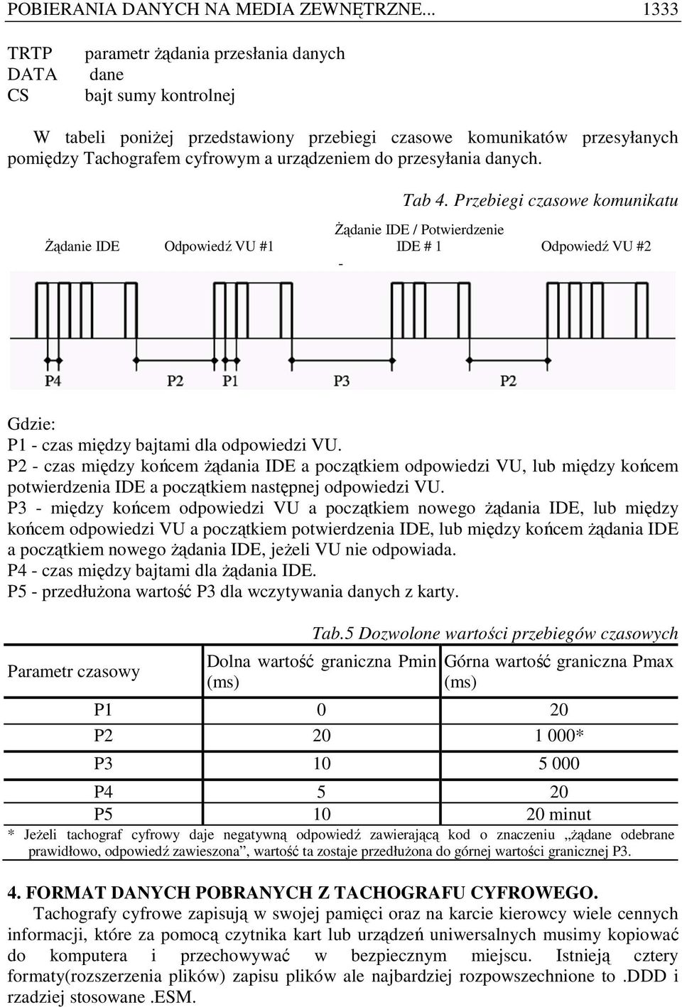 do przesyłania danych. Tab 4. Przebiegi czasowe komunikatu śądanie IDE Odpowiedź VU #1 śądanie IDE / Potwierdzenie IDE # 1 Odpowiedź VU #2 - Gdzie: P1 - czas między bajtami dla odpowiedzi VU.