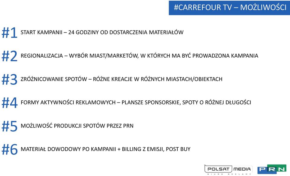 KREACJE W RÓŻNYCH MIASTACH/OBIEKTACH FORMY AKTYWNOŚCI REKLAMOWYCH PLANSZE SPONSORSKIE, SPOTY O