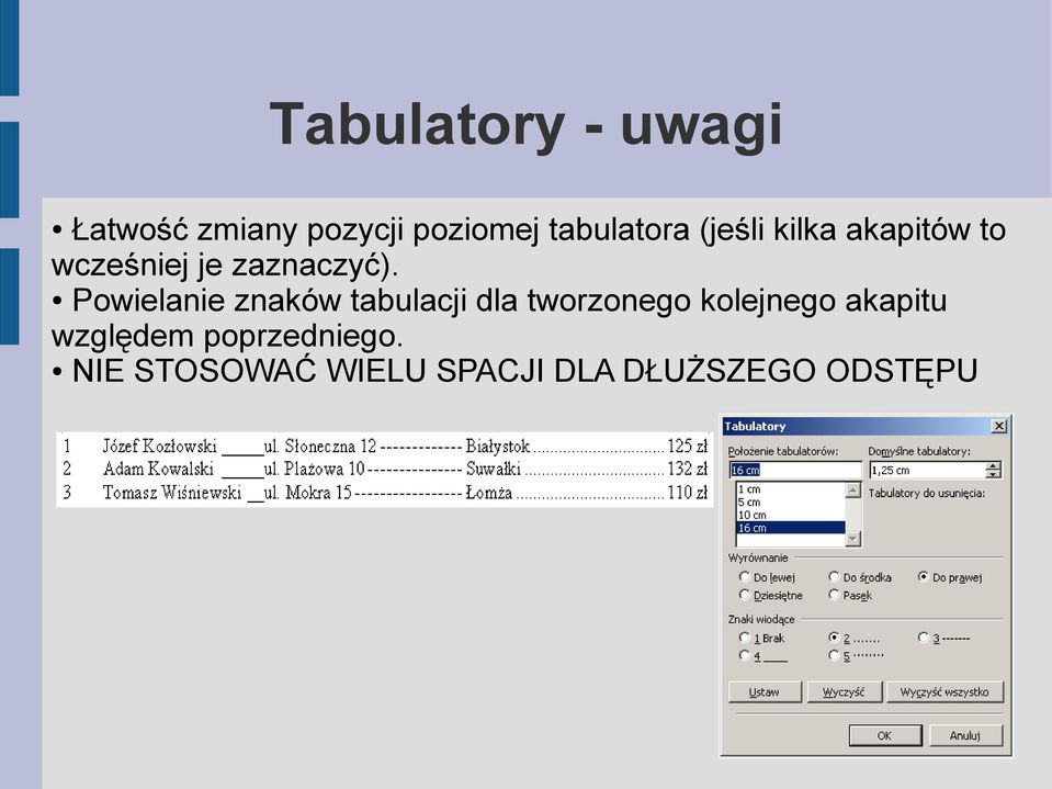 Powielanie znaków tabulacji dla tworzonego kolejnego akapitu