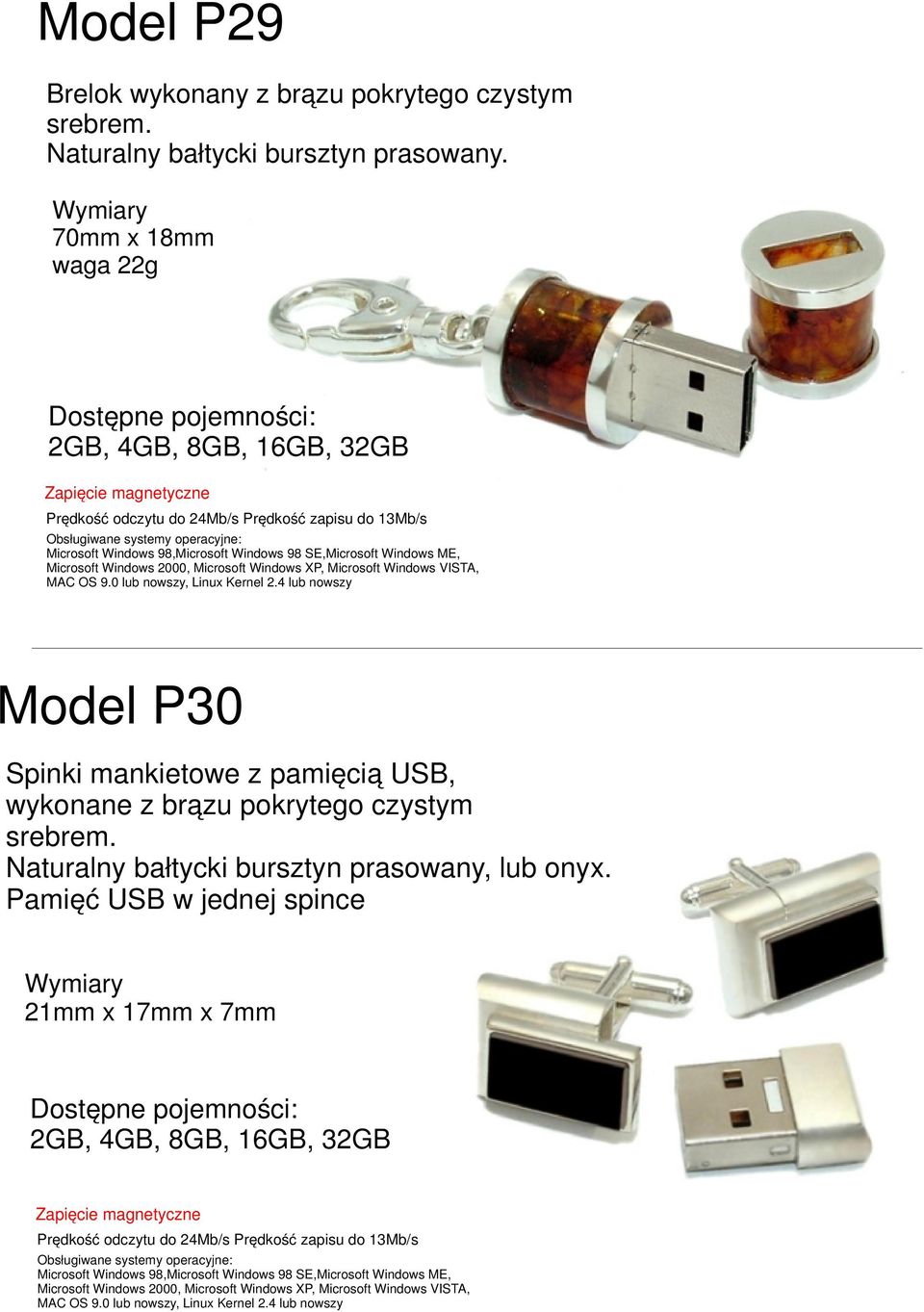70mm x 18mm waga 22g Model P30 Spinki mankietowe z pamięcią USB, wykonane z