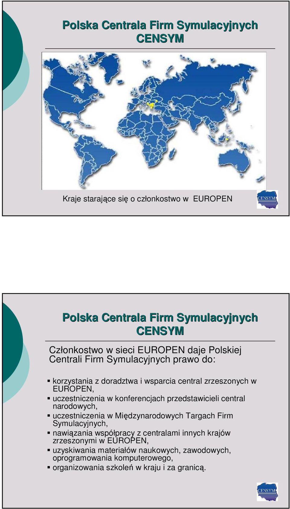 narodowych, uczestniczenia w Międzynarodowych Targach Firm Symulacyjnych, nawiązania współpracy z centralami innych krajów