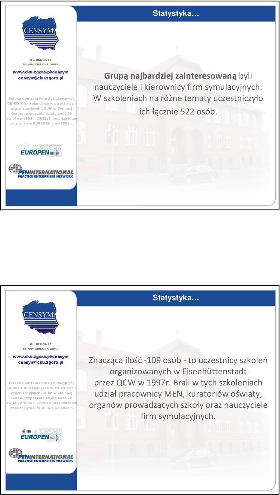 Statystyka Znacząca ilość-109 osób - to uczestnicy szkoleń organizowanych w Eisenhüttenstadt przez