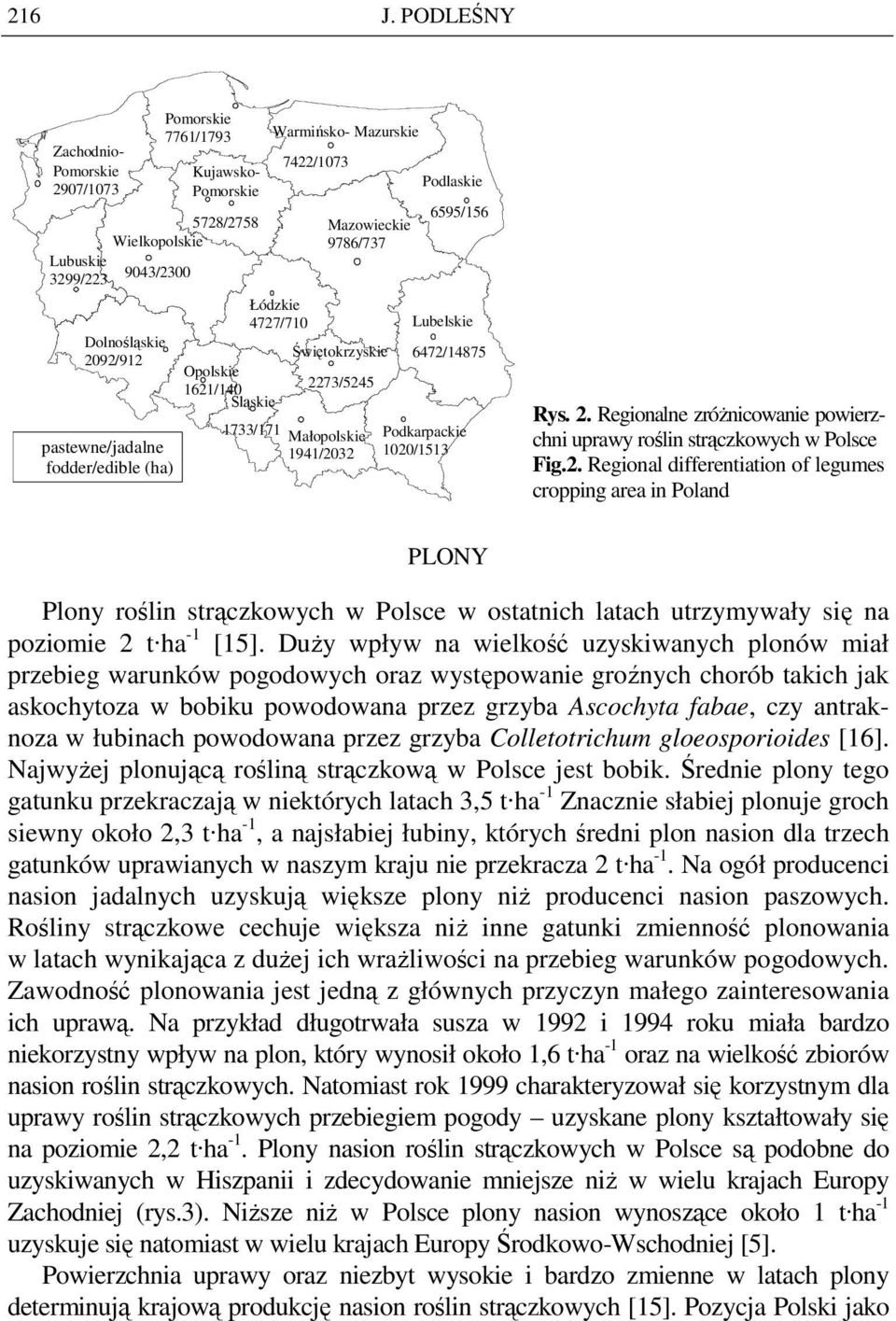 fodder/edible (ha) Kujawsko- Pomorskie Łódzkie 4727/71 Opolskie 1621/14 Śląskie Świętokrzyskie 2273/5245 1733/171 Małopolskie 1941/232 Podlaskie 6595/156 Lubelskie 6472/14875 Podkarpackie 12/1513 Rys.
