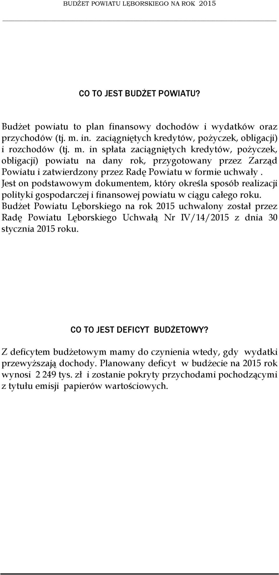 in spłata zaciągniętych kredytów, pożyczek, obligacji) powiatu na dany rok, przygotowany przez Zarząd Powiatu i zatwierdzony przez Radę Powiatu w formie uchwały.