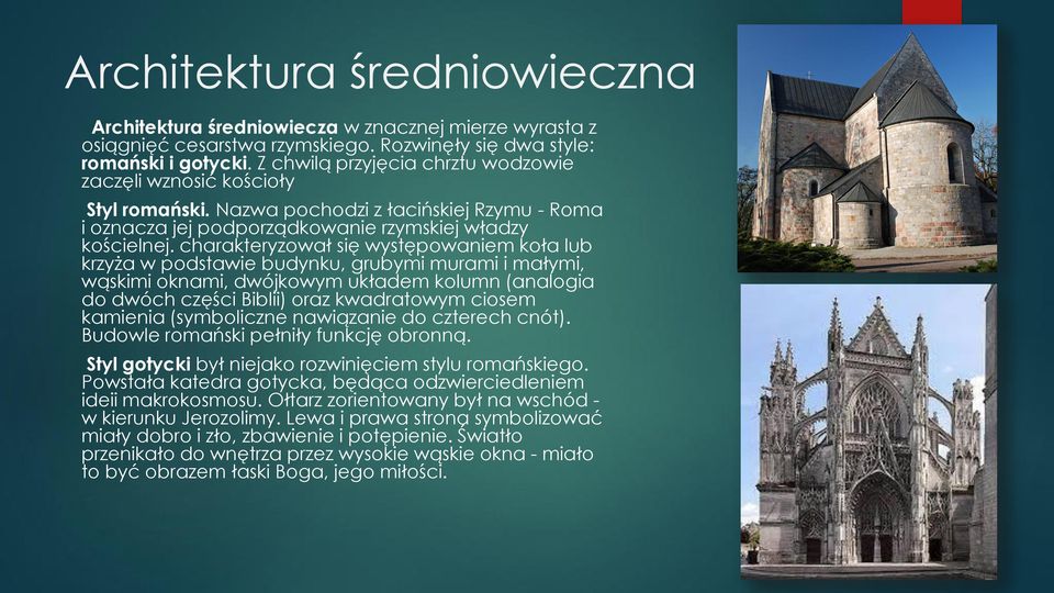charakteryzował się występowaniem koła lub krzyża w podstawie budynku, grubymi murami i małymi, wąskimi oknami, dwójkowym układem kolumn (analogia do dwóch części Biblii) oraz kwadratowym ciosem