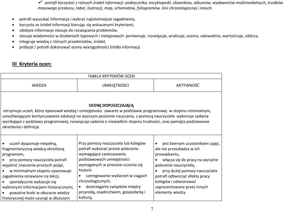 potrafi wyszukać informacje i wybrać najistotniejsze zagadnienia, korzysta ze źródeł informacji kierując się wskazanymi kryteriami, zdobyte informacje stosuje do rozwiązania problemów, stosuje