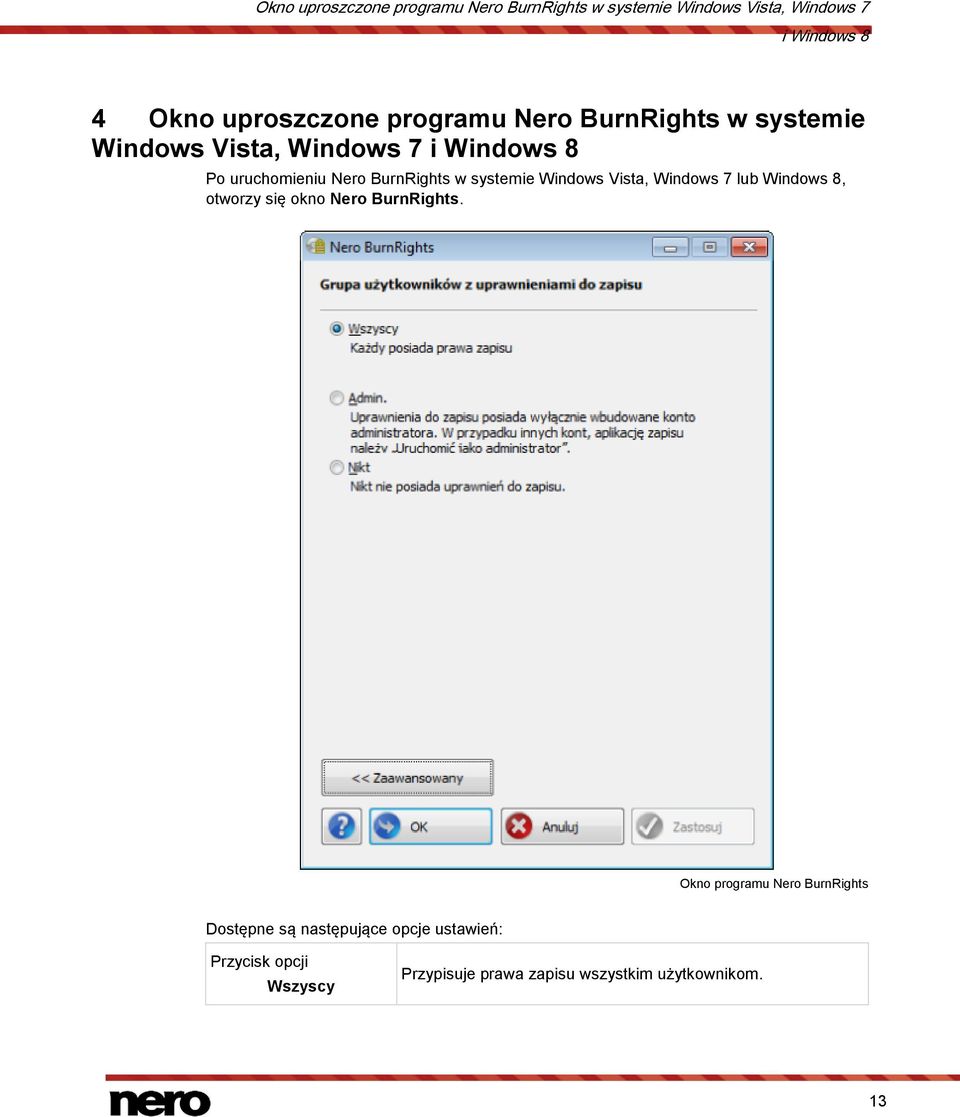 systemie Windows Vista, Windows 7 lub Windows 8, otworzy się okno Nero BurnRights.