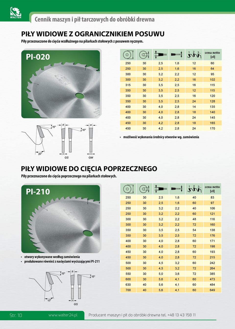 zamówienia PIŁY WIDIOWE DO CIĘCIA POPRZECZNEGO Piły przeznaczone do cięcia poprzecznego na pilarkach stołowych.