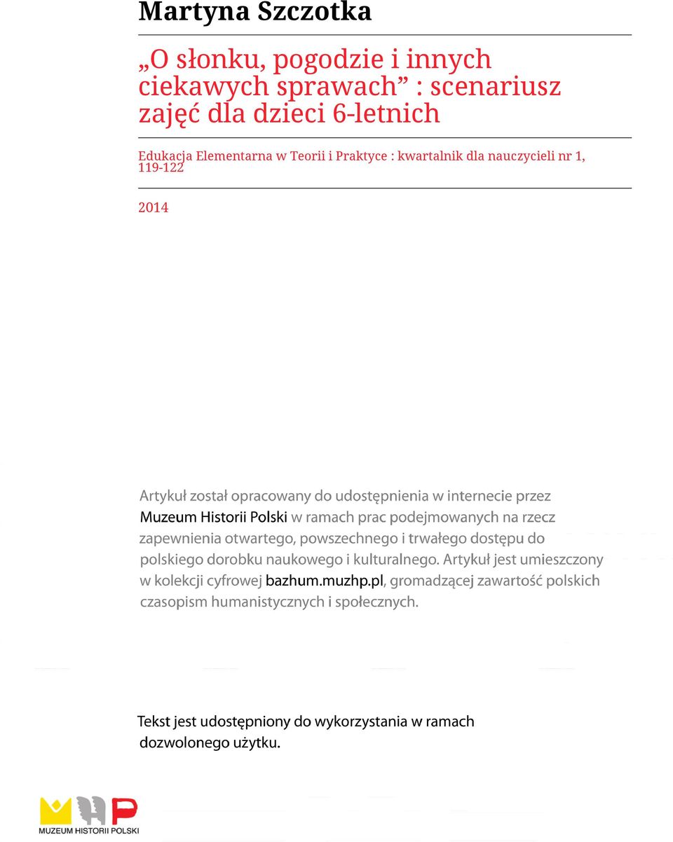 dzieci 6-letnich Edukacja Elementarna w Teorii