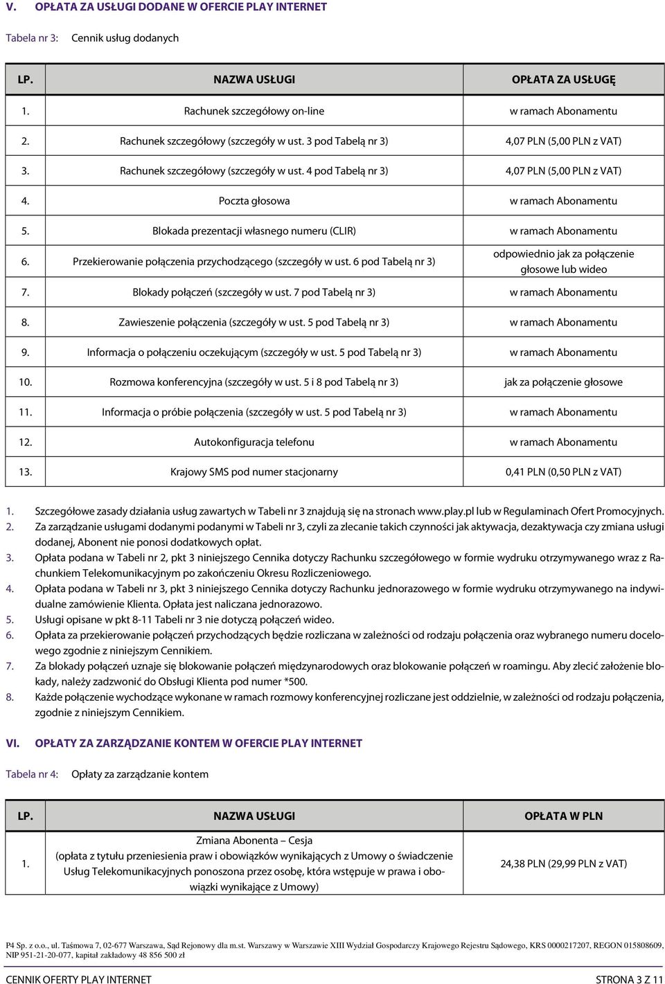 Blokada prezentacji własnego numeru (CLIR) w ramach Abonamentu 6. Przekierowanie połączenia przychodzącego (szczegóły w ust. 6 pod Tabelą nr 3) odpowiednio jak za połączenie głosowe lub wideo 7.