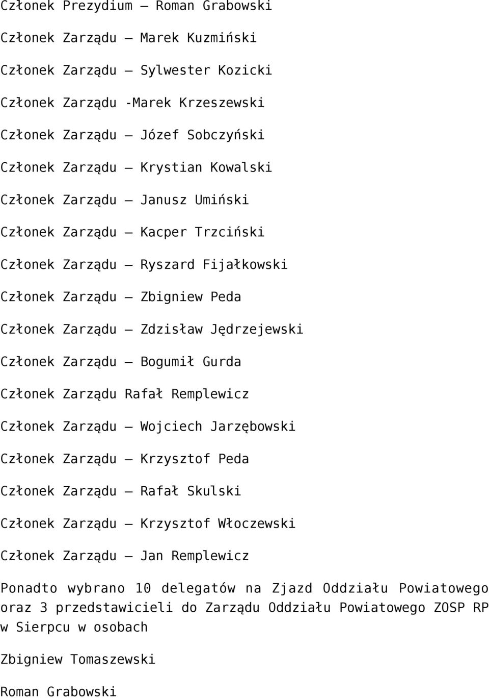 Bogumił Gurda Członek Zarządu Rafał Remplewicz Członek Zarządu Wojciech Jarzębowski Członek Zarządu Krzysztof Peda Członek Zarządu Rafał Skulski Członek Zarządu Krzysztof Włoczewski Członek