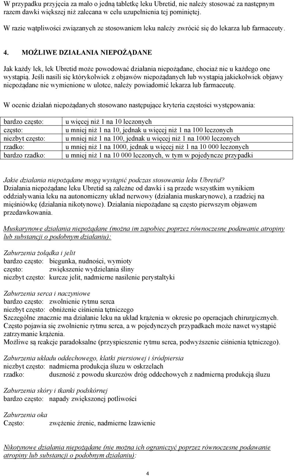MOŻLIWE DZIAŁANIA NIEPOŻĄDANE Jak każdy lek, lek Ubretid może powodować działania niepożądane, chociaż nie u każdego one wystąpią.