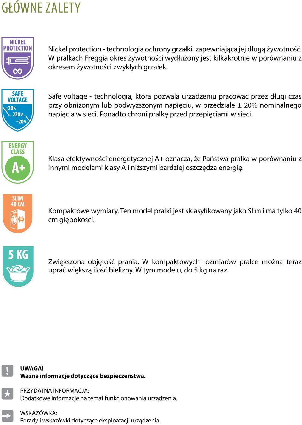 Safe voltage - technologia, która pozwala urządzeniu pracować przez długi czas przy obniżonym lub podwyższonym napięciu, w przedziale ± 20% nominalnego napięcia w sieci.