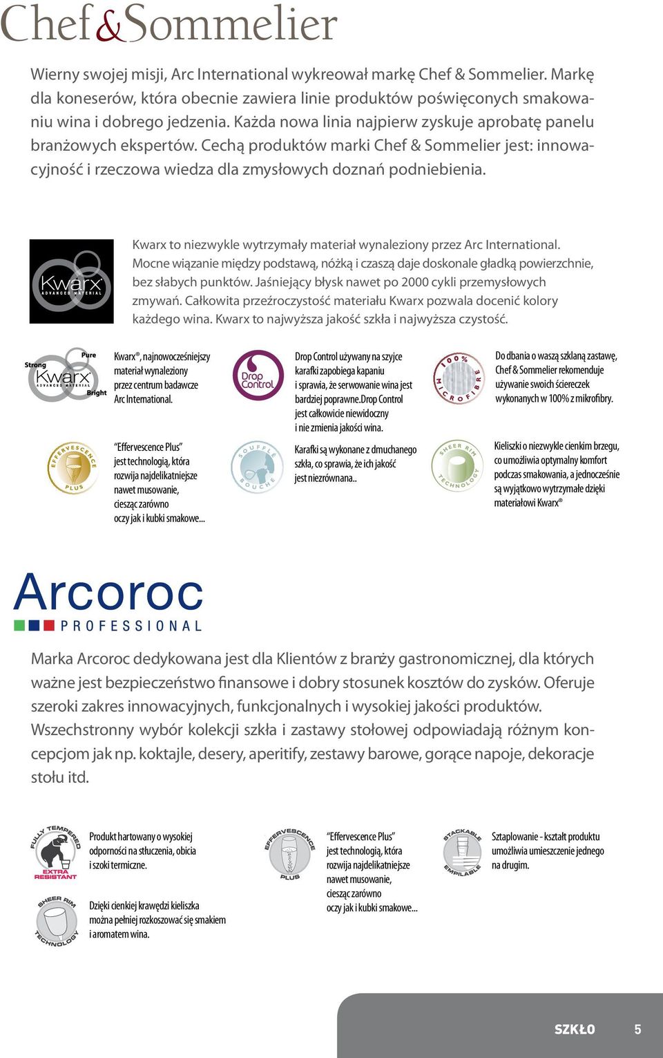 Kwarx to niezwykle wytrzymały materiał wynaleziony przez Arc International. Mocne wiązanie między podstawą, nóżką i czaszą daje doskonale gładką powierzchnie, bez słabych punktów.