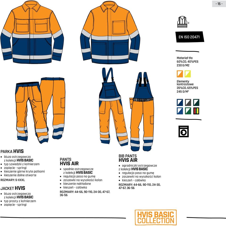 zapięcie - springi PANTS HVIS AIR spodnie ostrzegawcze z kolekcji Hvis Basic zaszewki na wysokości kolan kieszenie nakładane kieszeń - calówka rozmiary: 44-66, 90-110,