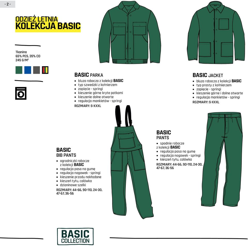 regulacja mankietów - springi basic bib pants ogrodniczki robocze z kolekcji Basic regulacja nogawek - springi kieszenie przodu nakładane kieszeń tyłu, calówka dzianinowe szelki