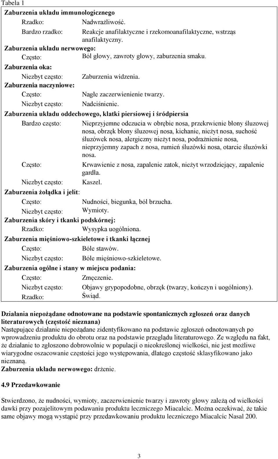 Zaburzenia układu oddechowego, klatki piersiowej i śródpiersia Bardzo często: Nieprzyjemne odczucia w obrębie nosa, przekrwienie błony śluzowej nosa, obrzęk błony śluzowej nosa, kichanie, nieżyt