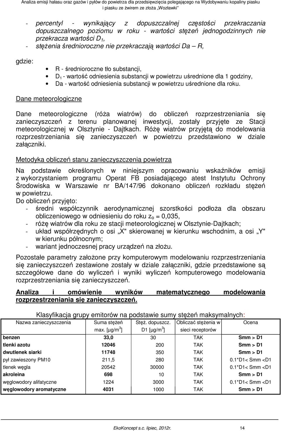 Dane meteorologiczne Dane meteorologiczne (róża wiatrów) do obliczeń rozprzestrzeniania się zanieczyszczeń z terenu planowanej inwestycji, zostały przyjęte ze Stacji meteorologicznej w Olsztynie -