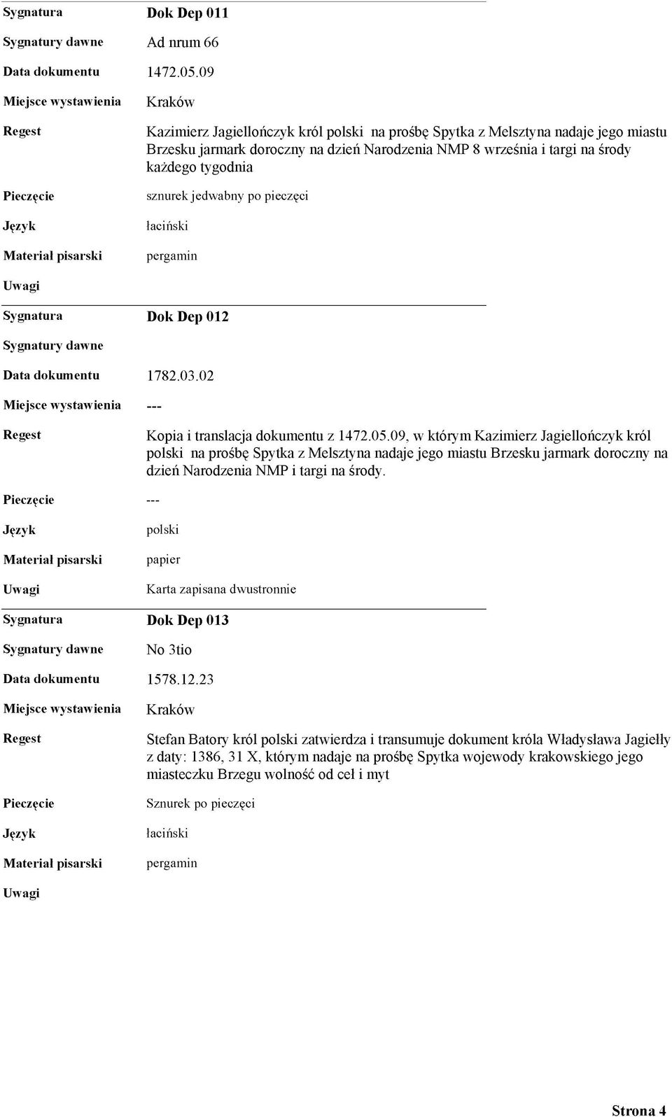 jedw abny po pieczęci Dok Dep 012 1782.03.02 Kopia i translacja dokumentu z 1472.05.