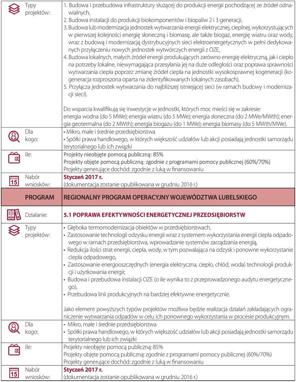 budową i modernizacją dystrybucyjnych sieci elektroenergetycznych w pełni dedykowanych przyłączeniu nowych jednostek wytwórczych energii z OZE, 4.
