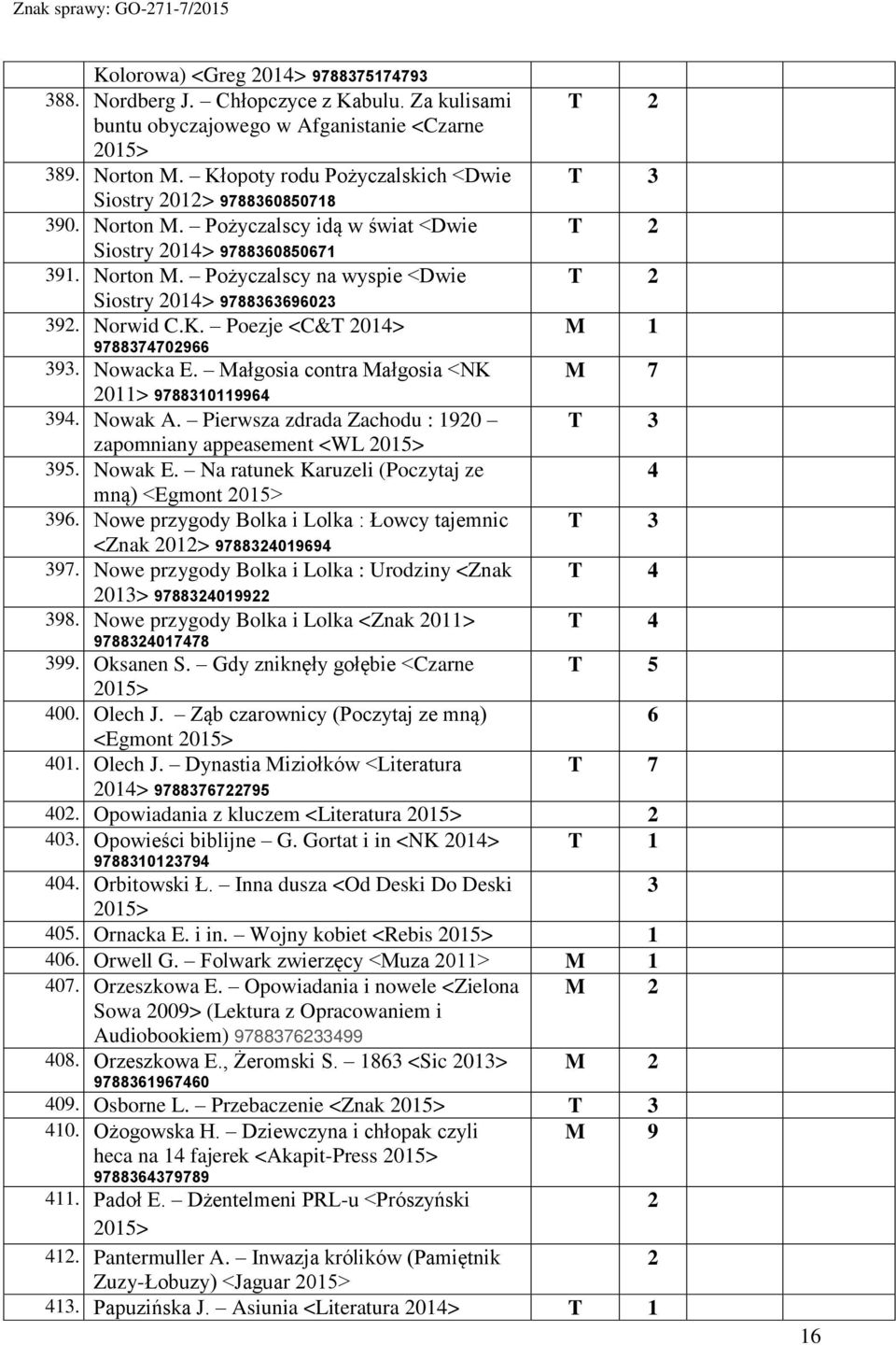 Nowacka E. Małgosia contra Małgosia <NK 0> 97880996 9. Nowak A. Pierwsza zdrada Zachodu : 90 zapomniany appeasement <WL 9. Nowak E. Na ratunek Karuzeli (Poczytaj ze mną) <Egmont 96.