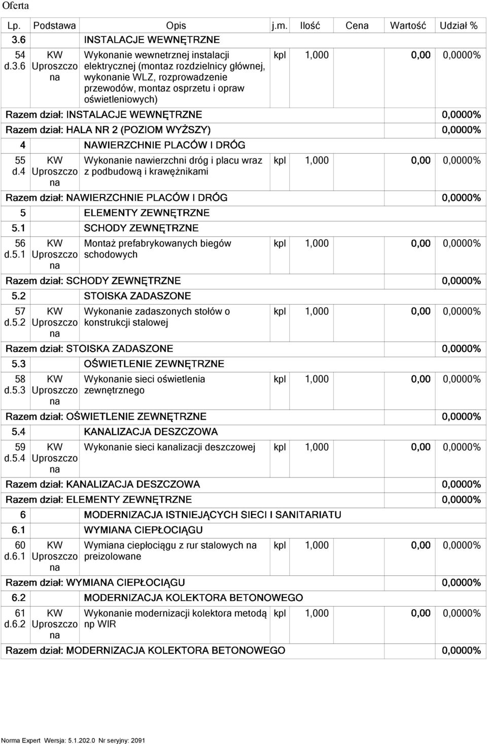 opraw oświetleniowych) 55 d.4 Wykonie wierzchni dróg i placu wraz z podbudową i krawężnikami 56 d.5.1 Montaż prefabrykowanych biegów schodowych 57 d.