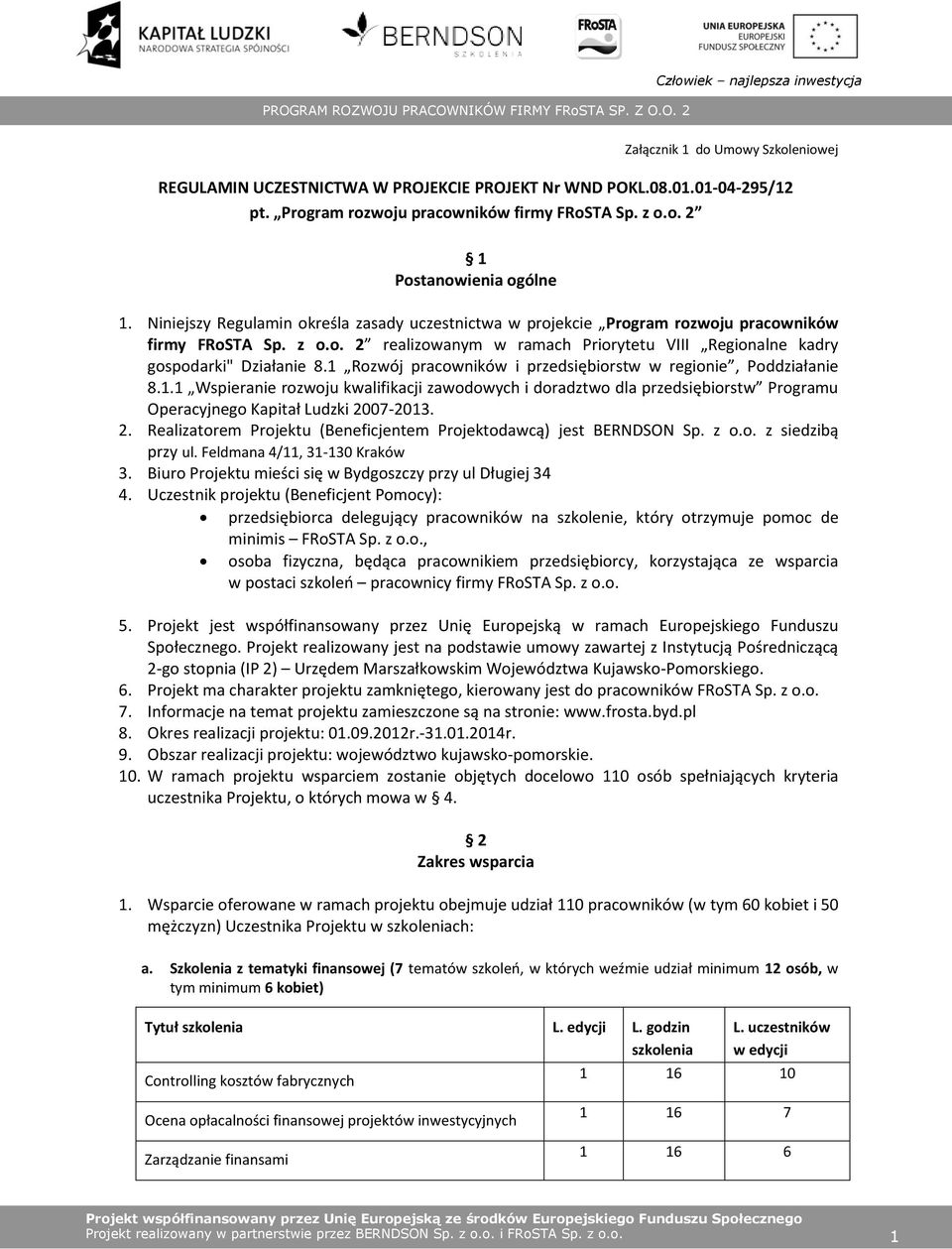1 Rozwój pracowników i przedsiębiorstw w regionie, Poddziałanie 8.1.1 Wspieranie rozwoju kwalifikacji zawodowych i doradztwo dla przedsiębiorstw Programu Operacyjnego Kapitał Ludzki 20