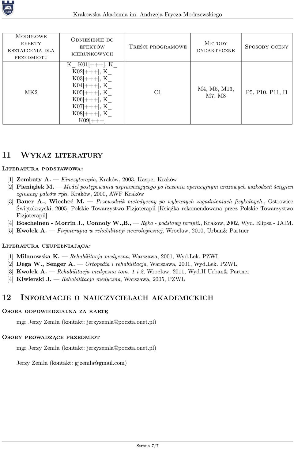 Model postępowania usprawniającego po leczeniu operacyjnym urazowych uszkodzeń ścięgien zginaczy palców ręki, Kraków, 2000, AWF Kraków [3] Bauer A., Wiecheć M.