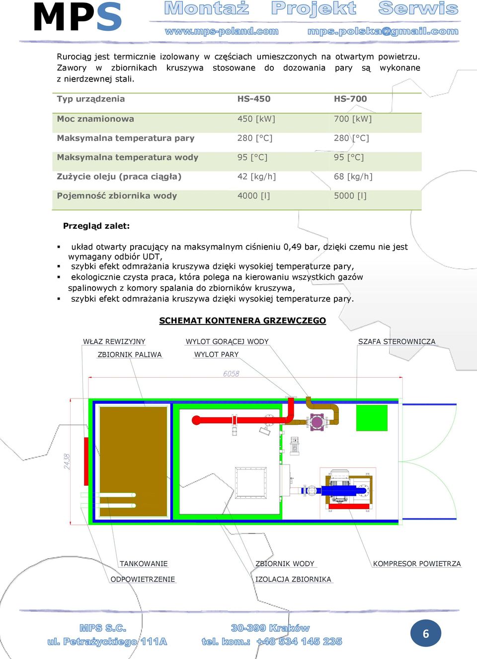 [kg/h] Pojemność zbiornika wody 4000 [l] 5000 [l] Przegląd zalet: układ otwarty pracujący na maksymalnym ciśnieniu 0,49 bar, dzięki czemu nie jest wymagany odbiór UDT, szybki efekt odmraŝania