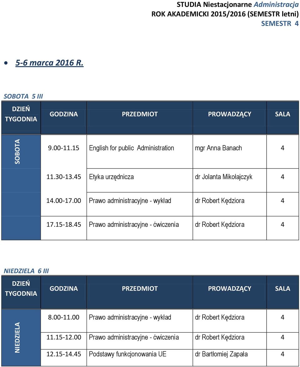 5 Prawo administracyjne - dr Robert Kędziora NIEDZIELA 6 III 8.00-11.