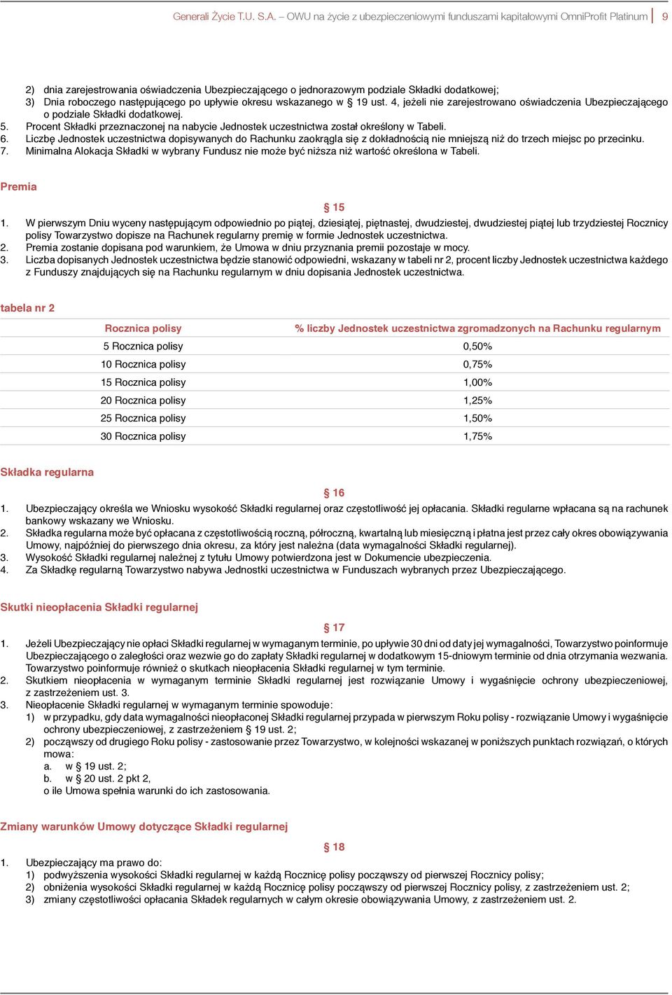 następującego po upływie okresu wskazanego w 19 ust. 4, jeżeli nie zarejestrowano oświadczenia Ubezpieczającego o podziale Składki dodatkowej. 5.
