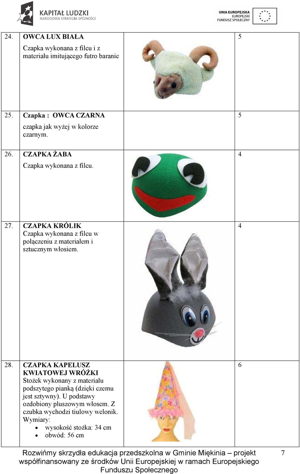 CZAPKA KRÓLIK Czapka wykonana z filcu w połączeniu z materiałem i sztucznym włosiem. 28.