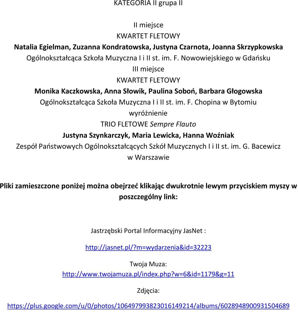 Nowowiejskiego w Gdańsku III miejsce KWARTET FL