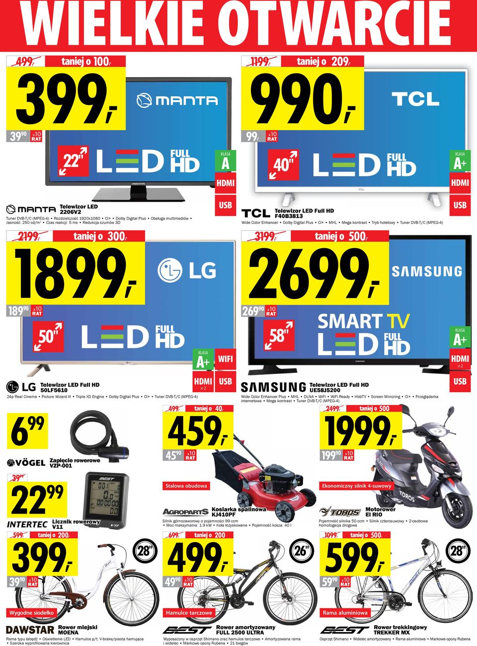 taniej o 500, 18, 26, 189 90 269 90 50" Telewizor LED Full HD 50LF5610 24p Real Cinema Picture Wizard III Triple XD Engine Dolby Digital Plus CI+ Tuner DVB-T/C (MPEG-4) 6 Zapięcie rowerowe VZP-001 A+